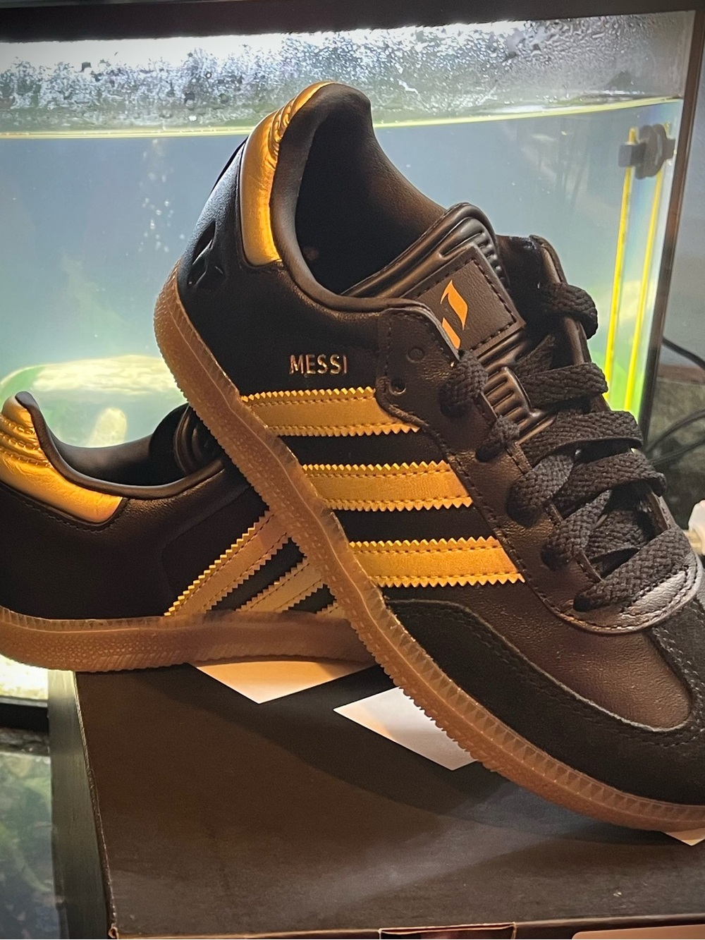 Adidas Messi Black and Gold Leather Trainer - Boys Size 1.5